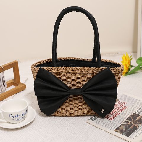 Women's Medium Straw Bow Knot Vintage Style Square String Straw Bag