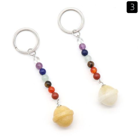 Simple Style Round Natural Stone Crystal Beaded Bag Pendant Keychain