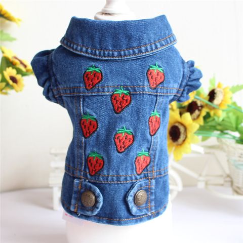 Cute Denim Strawberry Pet Clothing