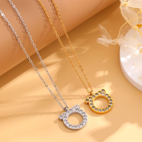 304 Stainless Steel 18K Gold Plated Simple Style Classic Style Plating Inlay Letter Rhinestones Pendant Necklace