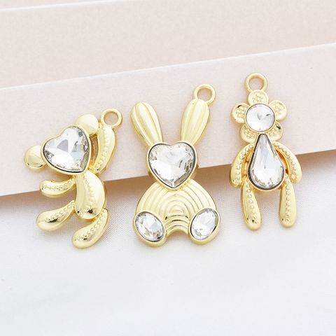10 Pcs/package Cute Rabbit Bear Flower Alloy Plating Inlay Pendant Jewelry Accessories