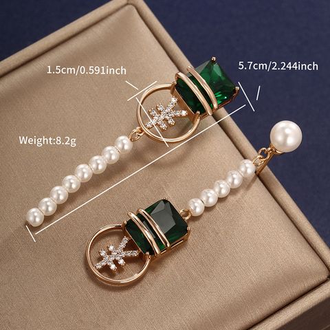 1 Pair Retro Xuping Geometric Asymmetrical Copper Alloy Artificial Gemstones Artificial Pearls 18k Gold Plated Drop Earrings