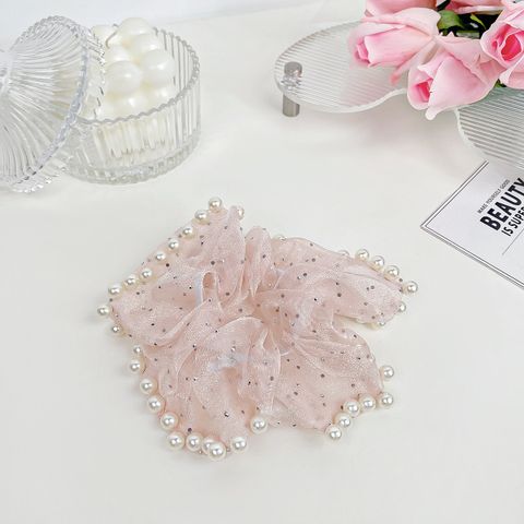 Women's Simple Style Solid Color Gauze Pearl Hair Tie