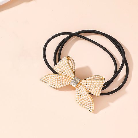 Women's Simple Style Butterfly Bow Knot Alloy Inlay Rhinestones Pearl Hair Tie