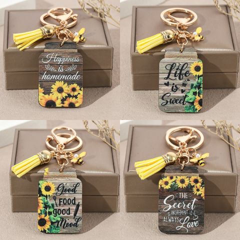 Casual Romantic Pastoral Sunflower Letter Bee Alloy Wood Printing Plating Inlay Gold Plated Bag Pendant Keychain
