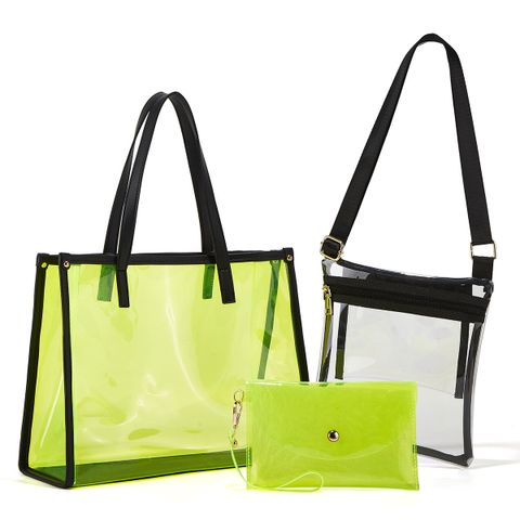 Women's Large Pvc Color Block Vintage Style Classic Style Square Open Shoulder Bag