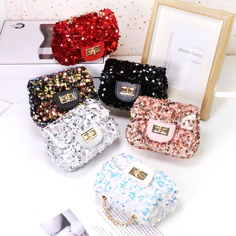 Women's Mini Plush Sequins Vintage Style Classic Style Square Lock Clasp Shoulder Bag