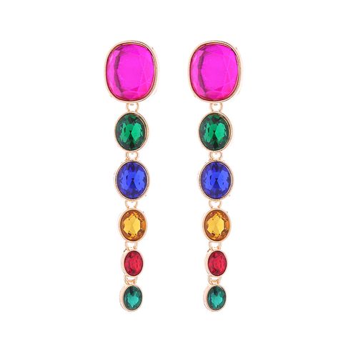 1 Pair Simple Style Shiny Oval Inlay Alloy Glass Gold Plated Silver Plated Drop Earrings
