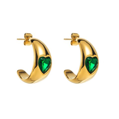 1 Pair Elegant Vintage Style C Shape Heart Shape Plating Inlay Stainless Steel Zircon Ear Studs