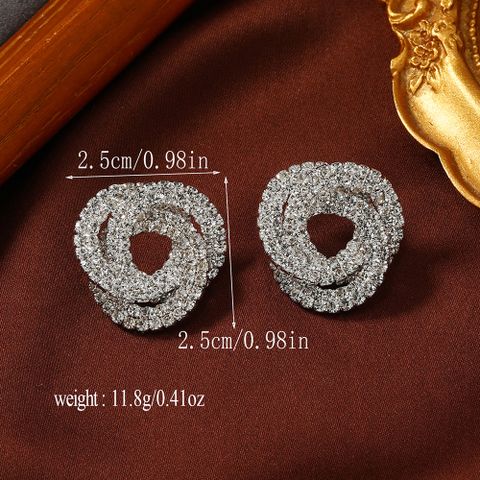 1 Pair Glam Shiny Geometric Plating Inlay Alloy Rhinestones Silver Plated Ear Studs