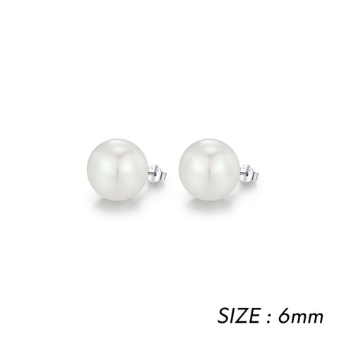 1 Pair Elegant Classic Style Round Plating Inlay Sterling Silver Artificial Pearls Rhodium Plated Ear Studs