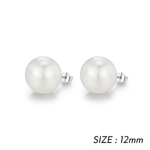 1 Pair Elegant Classic Style Round Plating Inlay Sterling Silver Artificial Pearls Rhodium Plated Ear Studs
