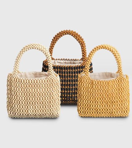 Women's Small Maple Color Block Vintage Style Square Open Straw Bag