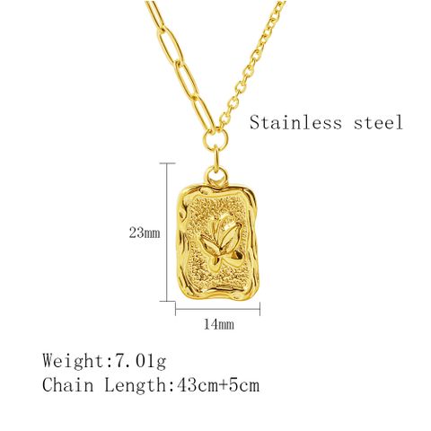 304 Stainless Steel 18K Gold Plated Retro Plating Butterfly Pendant Necklace