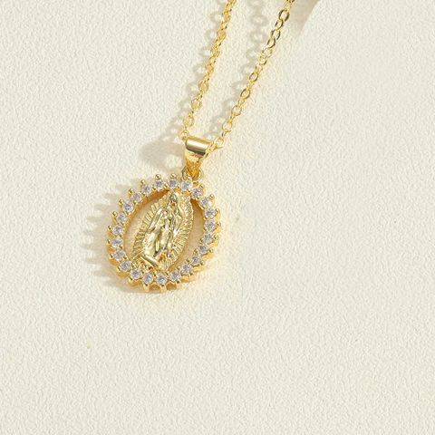 Vintage Style Simple Style Virgin Mary Copper Plating Inlay Zircon 14k Gold Plated Pendant Necklace