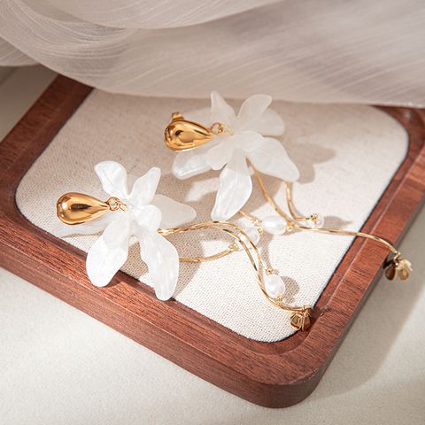 1 Pair Elegant Sweet Flower Plating 304 Stainless Steel Arylic Gold Plated Drop Earrings
