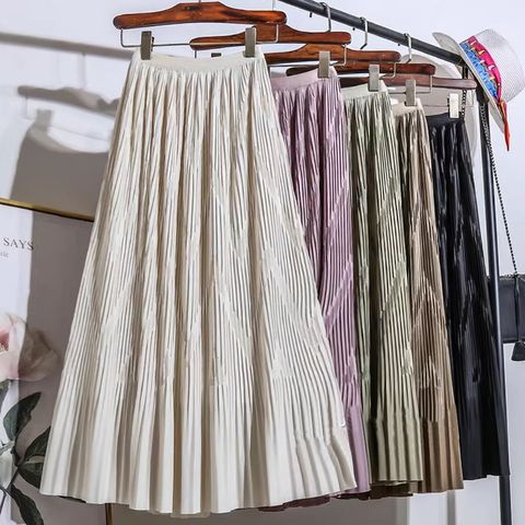 Summer Spring Autumn Casual Solid Color Polyester Maxi Long Dress Skirts