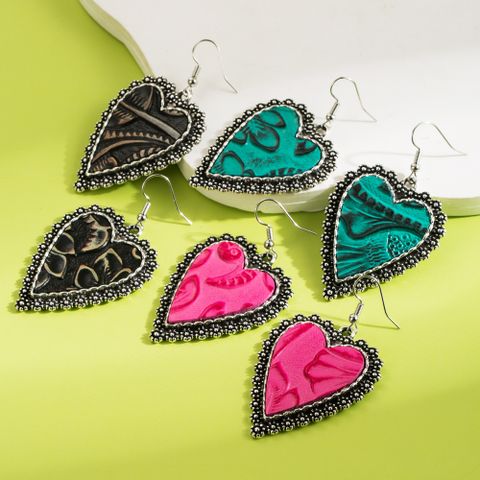 1 Pair Vintage Style Romantic Heart Shape Plating Pu Leather Alloy Drop Earrings