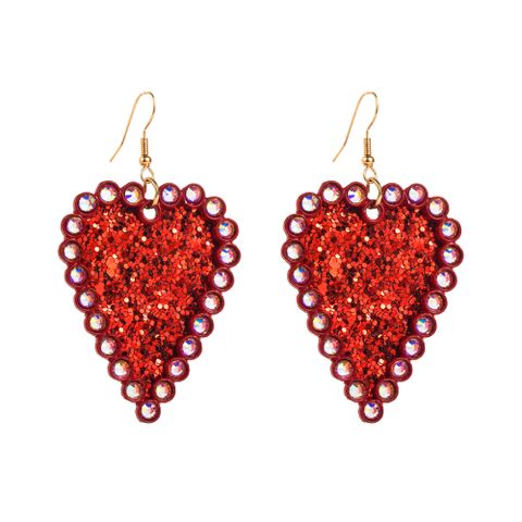 1 Pair Elegant Romantic Heart Shape Plating Inlay Pu Leather Alloy Rhinestones Drop Earrings
