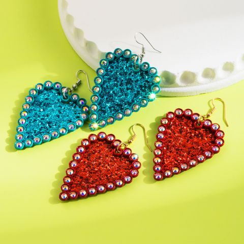 1 Pair Elegant Romantic Heart Shape Plating Inlay Pu Leather Alloy Rhinestones Drop Earrings