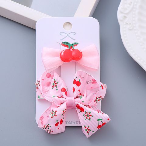 Girl's Sweet Cherry Strawberry Bow Knot Cloth Hair Clip