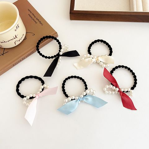Women's Elegant Simple Style Bow Knot Artificial Pearl Nylon Hair Tie