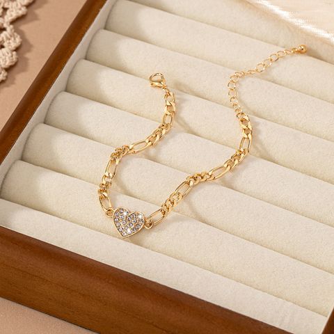 Sweet Shiny Heart Shape Alloy Plating Glass Valentine'S Day Unisex Bracelets