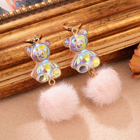 1 Pair Cute Sweet Bear Resin Copper Drop Earrings