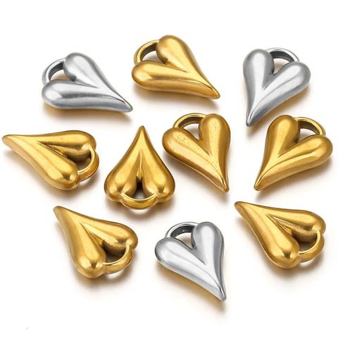 5 Pcs/package Simple Style Heart Shape Stainless Steel Plating Pendant Jewelry Accessories