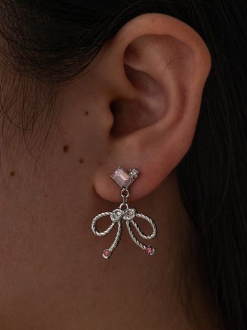 1 Pair Y2k Sweet Bow Knot Plating Alloy Zircon Silver Plated Drop Earrings