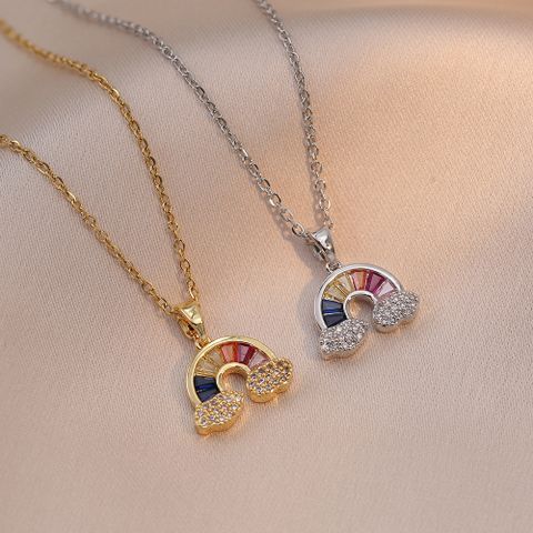 Casual Rainbow Stainless Steel Plating Inlay Zircon 18k Gold Plated Pendant Necklace