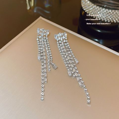 1 Pair Romantic Sweet Simple Style Tassel Inlay Copper Artificial Diamond Drop Earrings