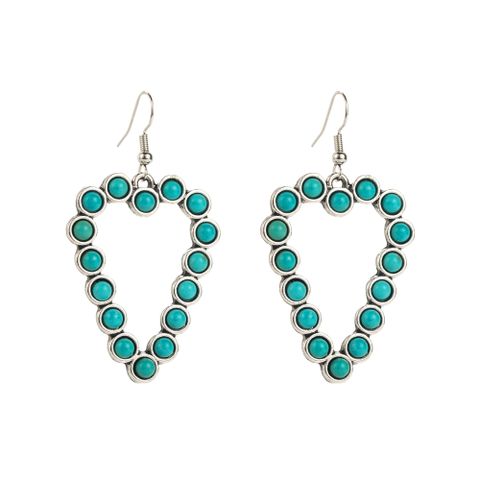 1 Pair Elegant Vintage Style Classic Style Heart Shape Inlay Alloy Turquoise Silver Plated Drop Earrings