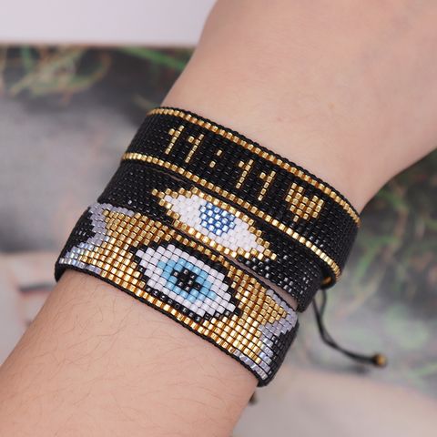 Ig Style Devil's Eye Number Heart Shape Glass Knitting Women's Bracelets