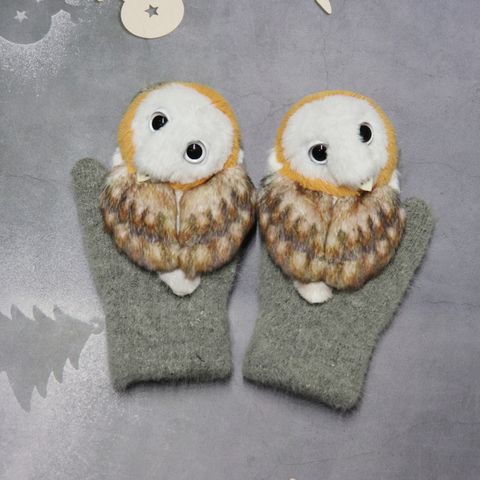 Children Unisex Women's Cute Panda Owl Alpaca Rabbit Fur Gloves 1 Pair