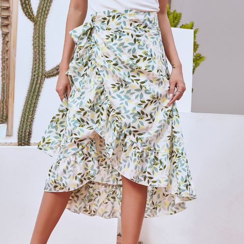 Summer Spring Casual Vacation Ditsy Floral Polyester Chiffon Knee-length Skirts
