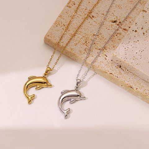 Retro Beach Simple Style Dolphin Stainless Steel Plating White Gold Plated Gold Plated Pendant Necklace