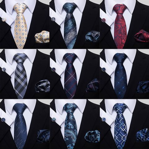 Simple Style Plaid Cashew Nuts Polyester Yarn Men's Tie
