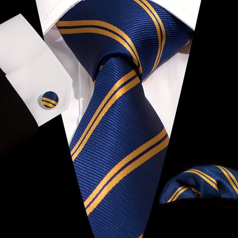 Business Stripe Polyester Men's Cufflinks Tie