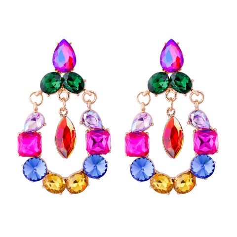 1 Pair Retro Exaggerated Geometric Alloy Rhinestones Glass Drop Earrings