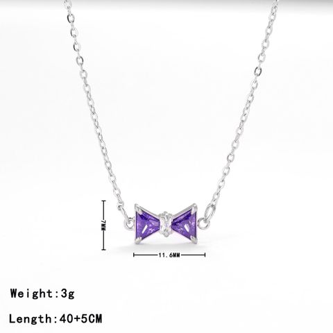 Simple Style Bow Knot Stainless Steel Plating Inlay Zircon White Gold Plated Gold Plated Pendant Necklace