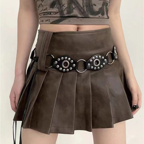 Retro Simple Style Solid Color Metal Plating Rivet Women's Leather Belts