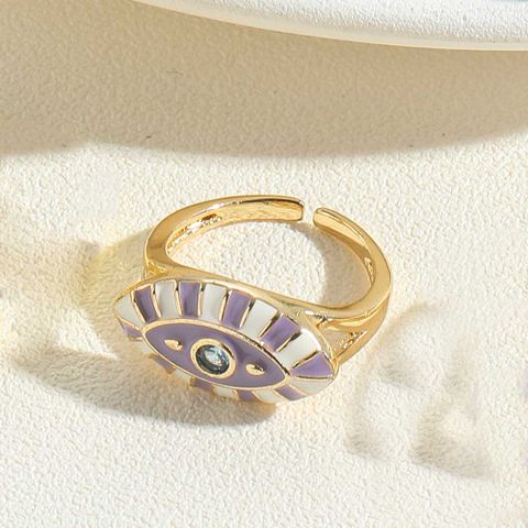 Vintage Style Classic Style Devil's Eye Copper Enamel Plating Inlay Zircon 14k Gold Plated Open Rings