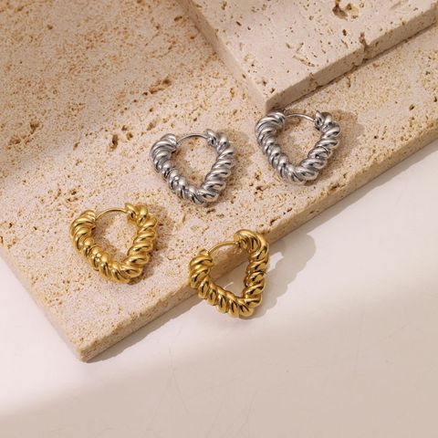 1 Pair Vintage Style Simple Style Heart Shape Stainless Steel White Gold Plated Hoop Earrings