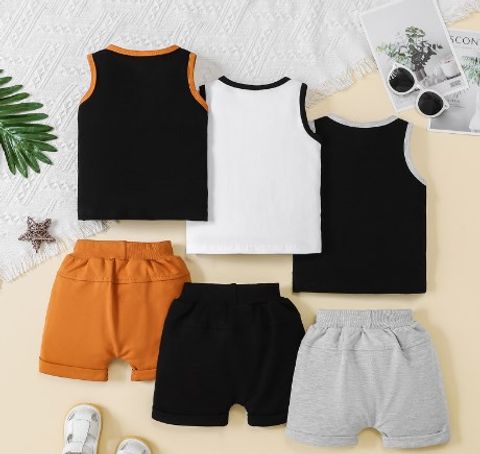 Casual Solid Color Cotton Boys Clothing Sets