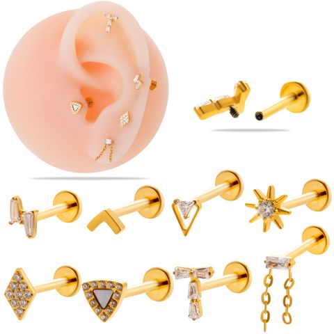1 Piece Ear Cartilage Rings & Studs Simple Style Geometric Pure Titanium Plating Inlay Zircon