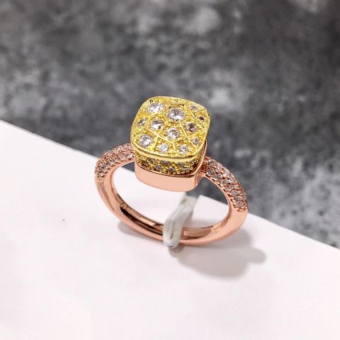 Commute Korean Style Square Alloy Plating Inlay Artificial Crystal Gold Plated Women's Rings