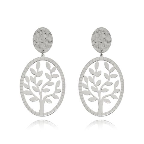 1 Pair Elegant Simple Style Tree Butterfly Polishing Plating Stainless Steel Silver Plated Drop Earrings