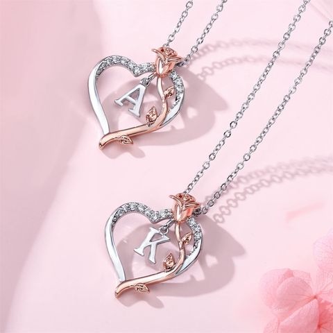 Wholesale Elegant Simple Style Letter Heart Shape Rose Stainless Steel Copper Plating Inlay Zircon