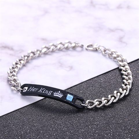 Simple Style Letter Crown Alloy Plating Inlay Artificial Gemstones Couple Bracelets
